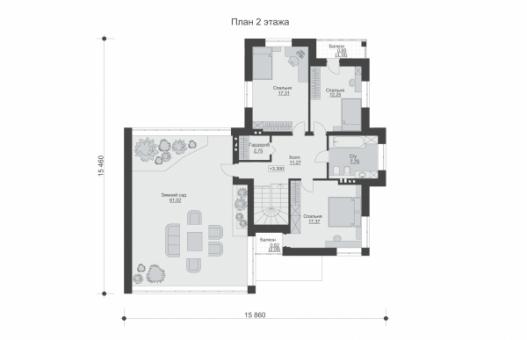 Двухэтажный дом с просторной гостиной и зимним садом.